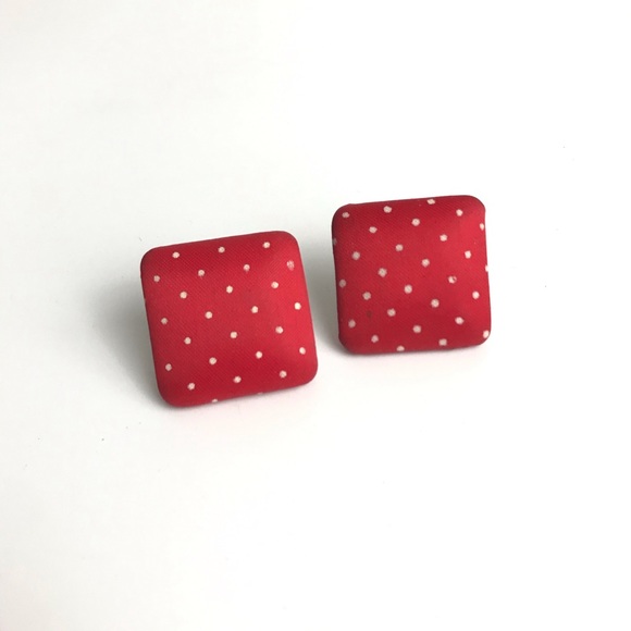 Vintage Jewelry - Vintage Square Earrings 80s 90s Polka Dot Red VTG
